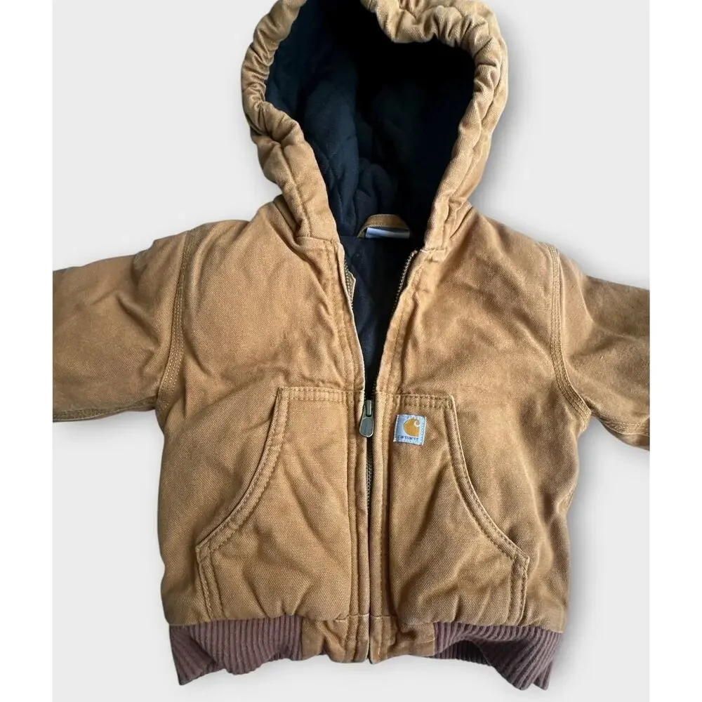 Carhartt Baby Toddler Jacket 18M Brown Hooded Quilt Lined Full Zip Coat 18 Month